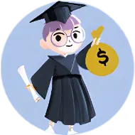 Graduado con toga y birrete sosteniendo su diploma y una bolsa de dinero